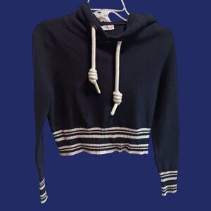 Zara Womens Striped Hem Cropped Hoodie Black & White Size Small